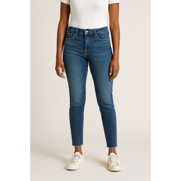 Evereve Women's Jeans Size 26 Medium Wash, Raw Hem Skinny Stretch Denim EE Butto - Picture 1 of 12